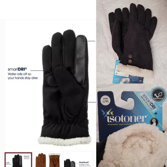 Isotoner Signature smartDRI Microsuede Touchscreen Gloves plush Black L/XL New - Picture 1 of 8